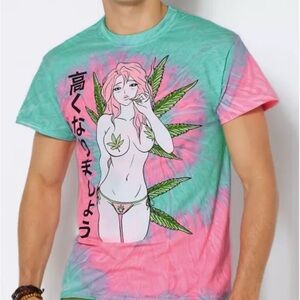 Spencer's Tie-Dye Graphic Tee - Green and Pink (SIZE L)